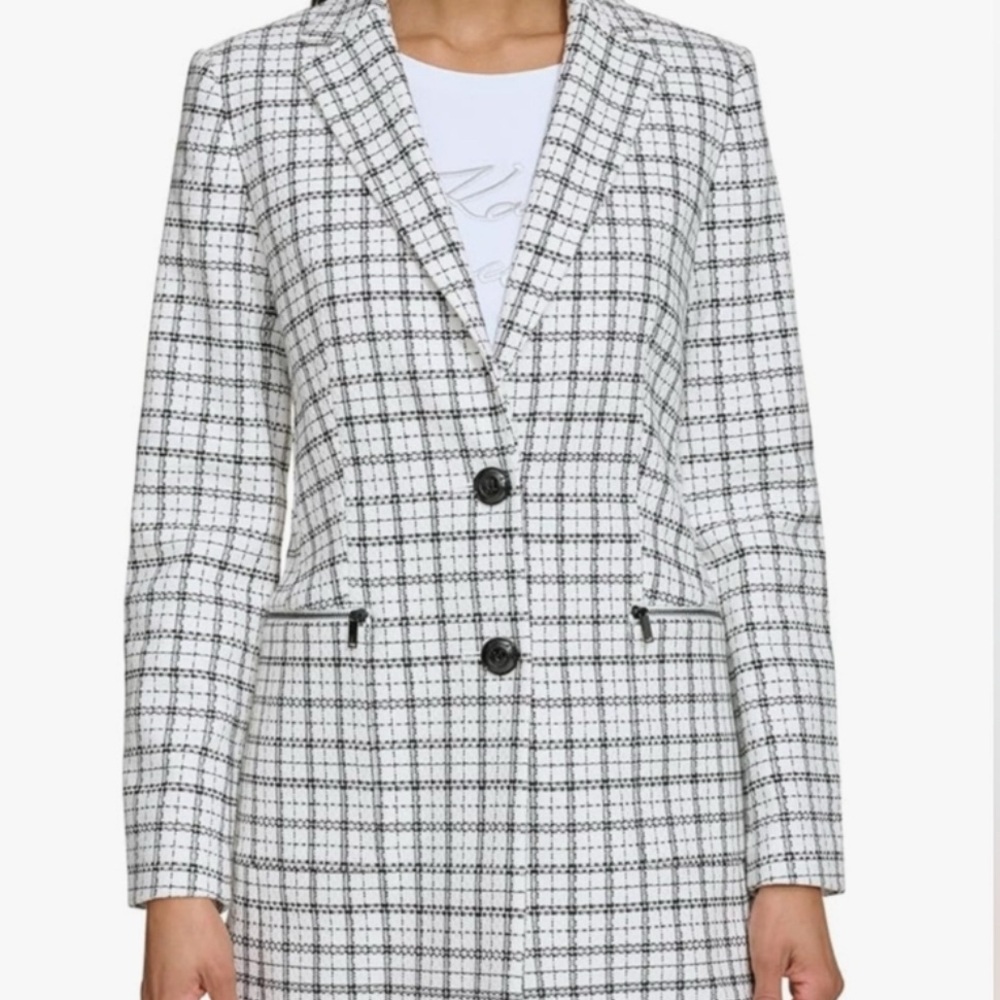 Karl Lagerfeld Black and White Plaid Blazer